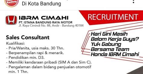 Temukan karir impianmu hanya di blogo.id. Lowongan Kerja Honda IBRM Cimahi Desember 2019 - Info ...