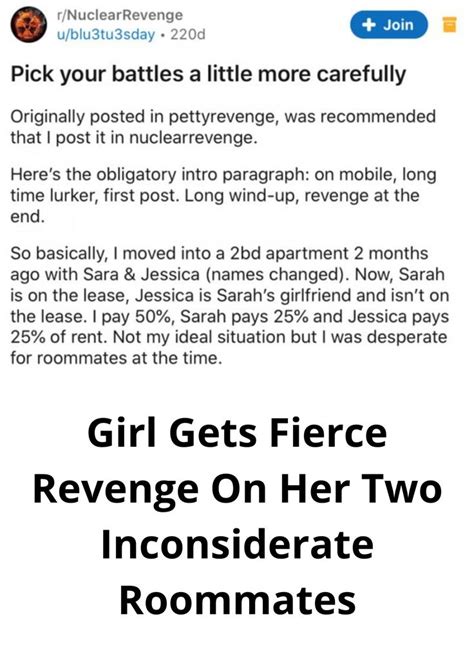 Girl Gets Fierce Revenge On Her Two Inconsiderate Roommates Revenge Roommate Intro Paragraph