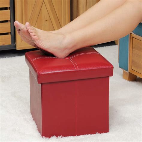Buy Bonlife Red Small Storage Ottoman Box Faux Leather Foot Rest Stool