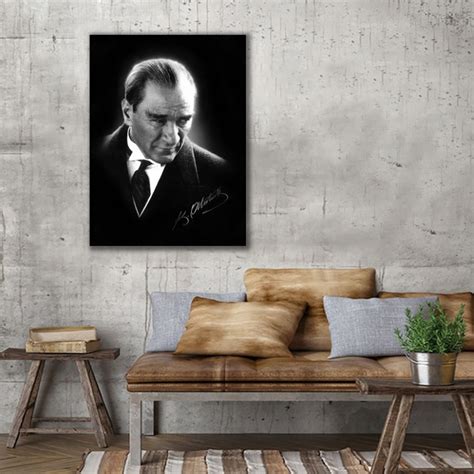 Siyah Beyaz Atatürk Portresi Kanvas Tablo Dikey Tablolar Atatürk ve