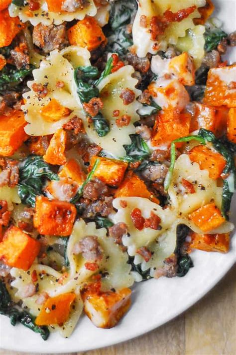 Creamy Roasted Butternut Squash Pasta With Sausage And Spinach Julia