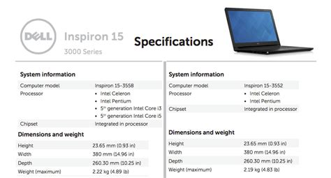Dell Inspiron Laptop Specifications