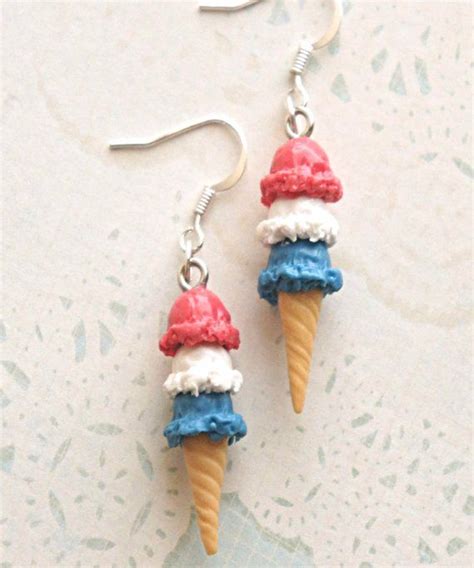 Red White And Blue Ice Cream Earrings Miniature Food Etsy Clay Jewelry Diy Polymer Clay