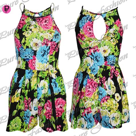 womens ladies sleeveless sunflower floral print pleated shorts jumpsuit playsuit ebay