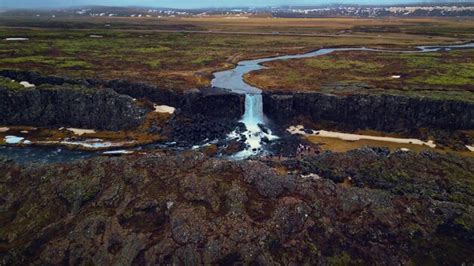 Premium Photo Aerial View Of Oxarafoss Waterfall In Iceland
