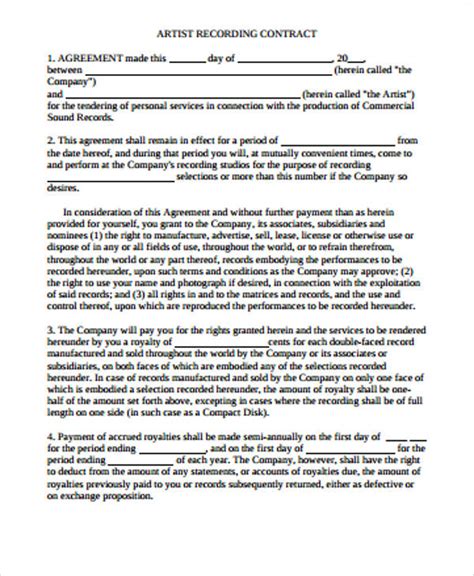 Free 10 Artist Agreement Contract Samples In Ms Word Pdf Pages
