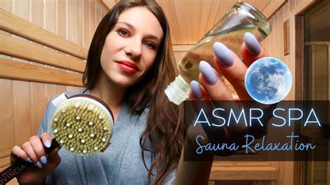 [asmr] spa facial treatment and body scalp massage in a sauna brush massage oil hand