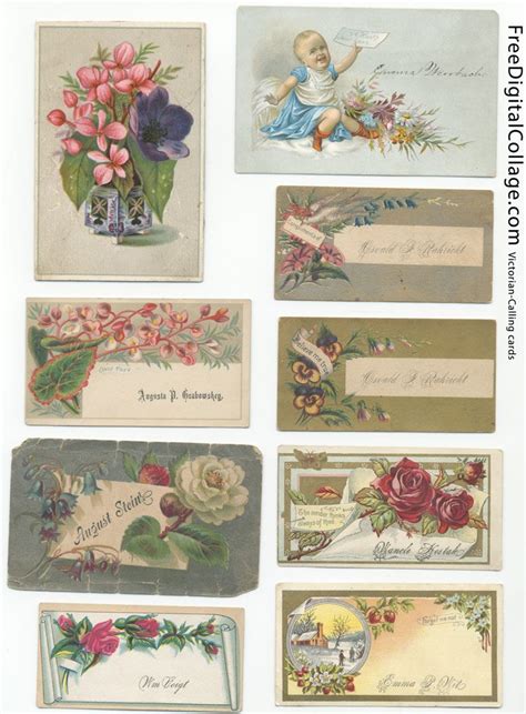 The first card calling card features an illustration of a hand holding one dark pink rose by its stem. Victorian Calling Cards | Calling cards, Cards, Vintage labels