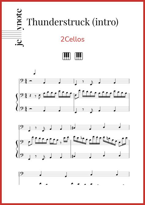 2cellos Thunderstruck Intro Piano Sheet Music Jellynote