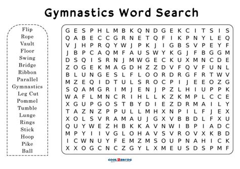 Printable Gymnastics Word Search