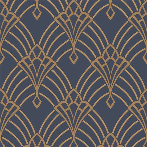 Astoria Art Deco Wallpaper Dark Blue Gold Rasch 305340