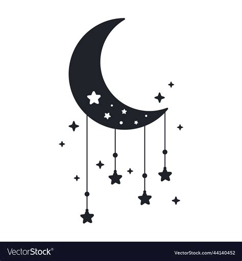 Silhouette Of The Crescent Moon And Stars Vector Image