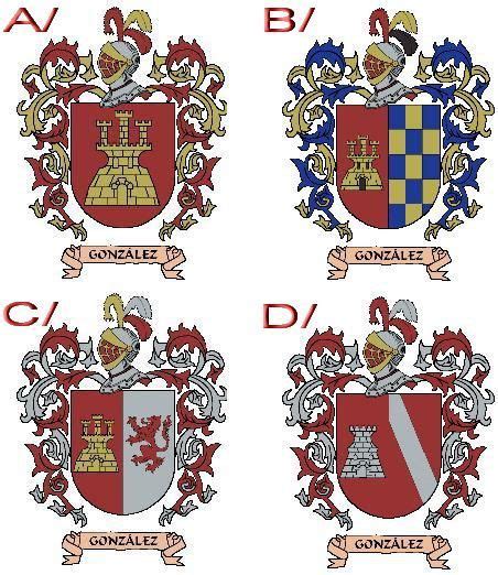Four Coats Of Arms Are Shown In Three Different Colors And Sizes Each