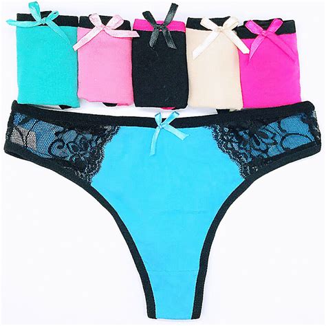 6 Pcs Lot Womens Sexy Lace Low Waist Thongs Panties G String Underwear