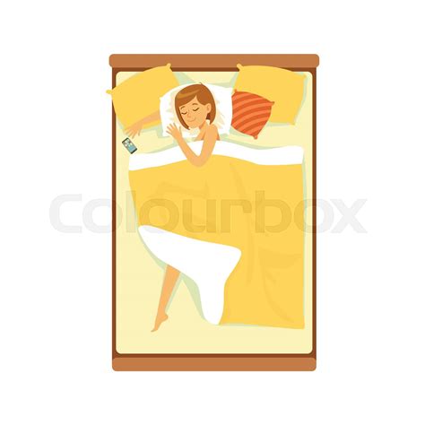 Beautiful Woman Sleeping In Her Bed Relaxing Person Vector