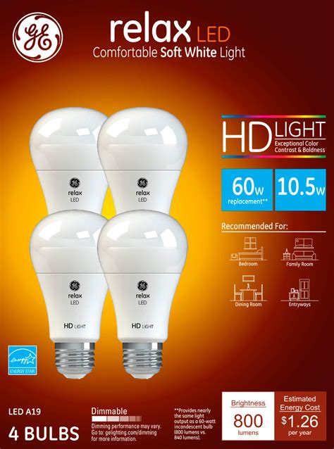 Light Bulbs Ge Lighting Relax Led Hd 17 Watt 100 Watt 1600 Lumen A21