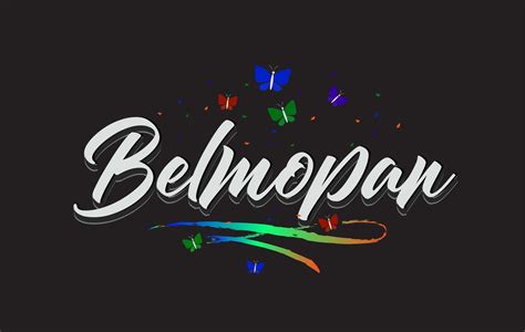 White Belmopan Handwritten Vector Word Text With Butterflies And