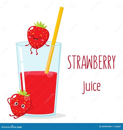 Cartoon Strawberry Juice In Glass Stock Vector Illustration Of Cute