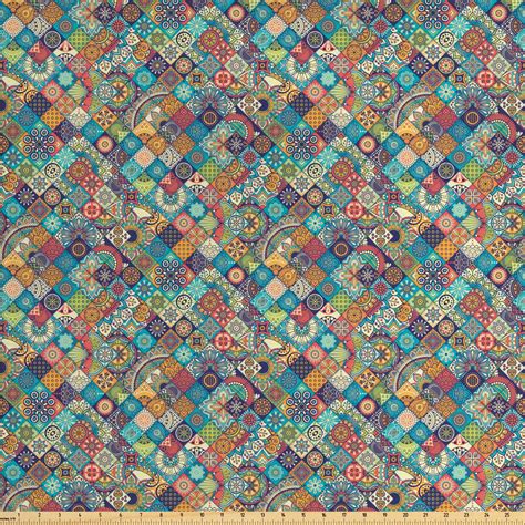 Bohemian Fabric By The Yard Geometric Pattern With Ornamental Floral