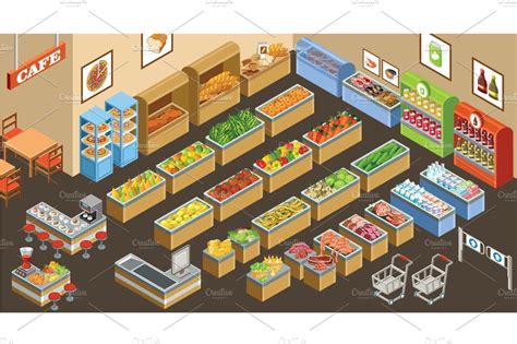 Isometric supermarket ~ Illustrations ~ Creative Market