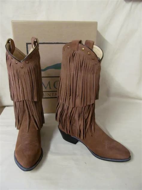 Womens 10 M Smoky Mountain Wisteria Brown Suede Leather Fringe Western