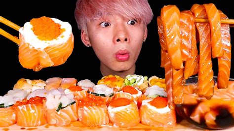 Asmr Salmon Sushi Salmon Noodles Eating Sound Mar Asmr Youtube