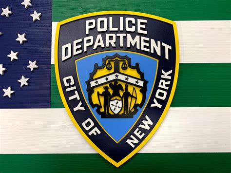 New York City Police Department Wnypd Shield Wood Flag Patriot Wood