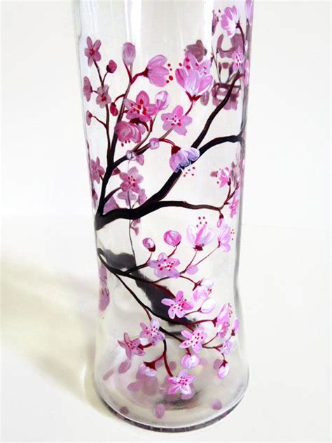 Cherry Blossom Dispenser Hand Painted Oil And Vinegar Bottle Etsy Painted Glass Vases Glass