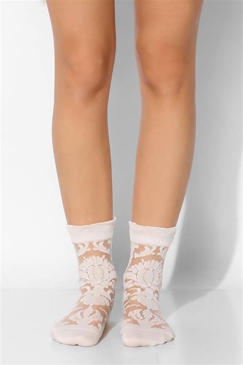 Urban Outfitters Ozone Floral Damask Sheer Crew Sock In White Lyst