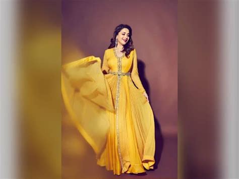 Madhuri Dixit Nenes Pictures In A Yellow Anarkali On Instagram And Its
