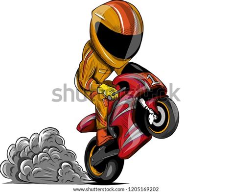 Vector Illustration Wheelies Biker Motorcycle Rider Stock Vector