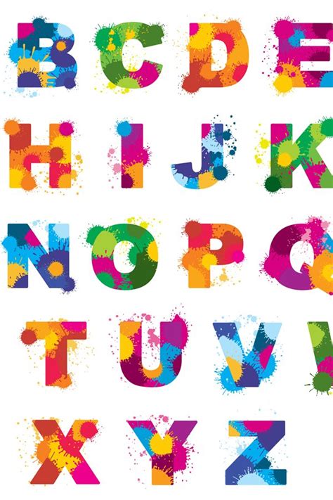 Letters Alphabet Painted By Color Splashes Vector Font