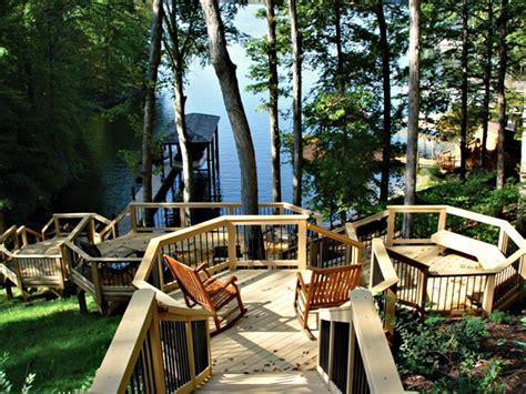 Multi Level Deck Design With Stairs Leading To Lake Deck Design