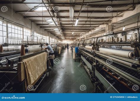 Textile Factory With Machines And Workers Producing High Quality