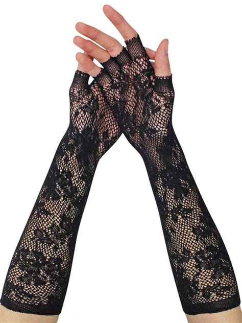Black Vintage Lace Womens Long Fingerless Gloves 706433114849 Ebay