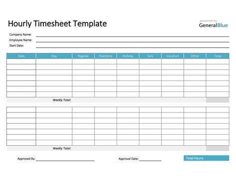 Hourly Timesheet Template In Excel Basic