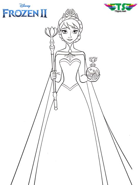 Frozen 2 coloring pages are a fun way for kids of all ages to develop creativity, focus, motor skills and color recognition. Queen elsa and crown frozen 2 coloring page - TSgos.com