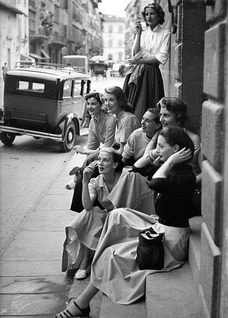 Fashion Models Rest On A Street Corner By Milton Greene Milano Italy 1951 Vintage Photography