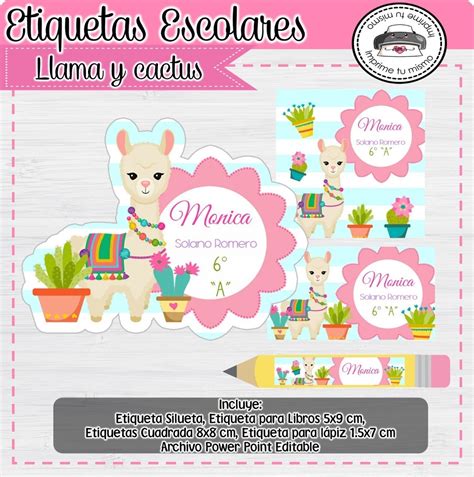 Kit Imprimible Etiquetas Escolares Llama Y Cactus 1999 En Mercado