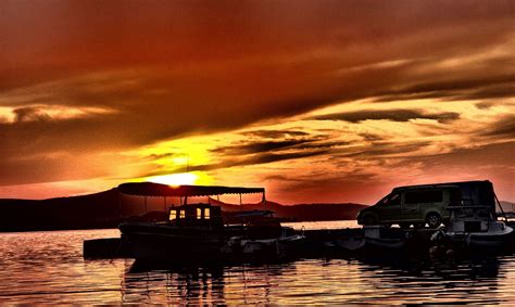 FREE IMAGE: Red Sunset Over The Sea Boats | Libreshot Public Domain Photos