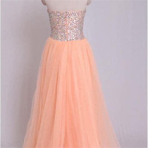 Sparkly Rhinestones Embellished Prom Dresses Sweetheart Tulle Coral Evening Formal Gowns On Luulla