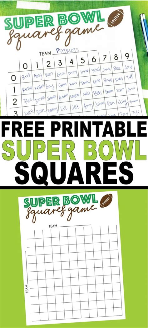 Free Printable Super Bowl Squares Template Superbowl Squares