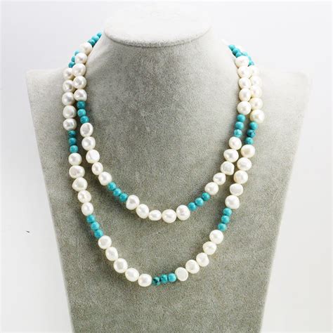 30inch60inch Extra Long Turquoise Pearl Necklacepearl And Turquoise