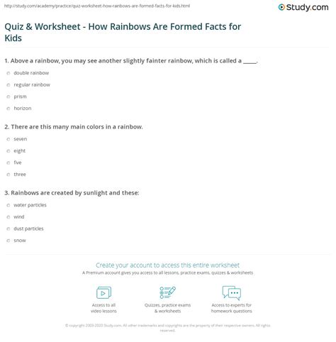 Quiz And Worksheet How Rainbows Are Formed Facts For Kids