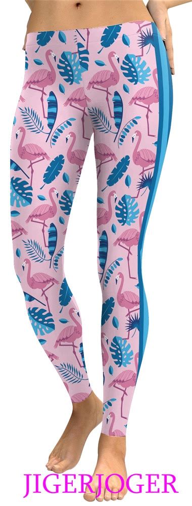 JIGERJOGER Pink Flamingo Leggings Outdoor Active Women S Yoga Pants