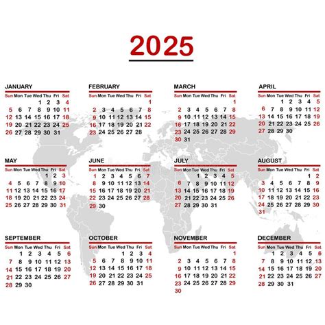 2025 Calendar Vector Illustration Simple Classic Monthly Calendar For