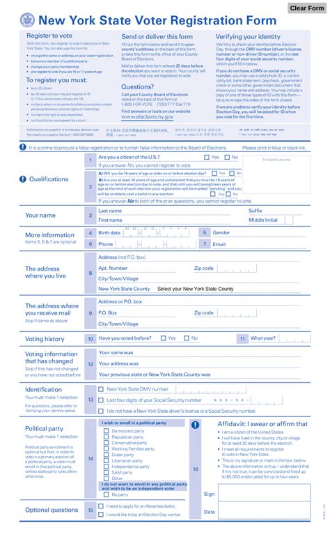 Free New York Voter Registration Form Register To Vote In Ny Pdf