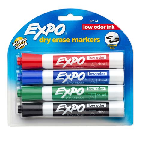 Expo® Low Odor Dry Erase Markers Chisel Tip Primary Colors 4 Count