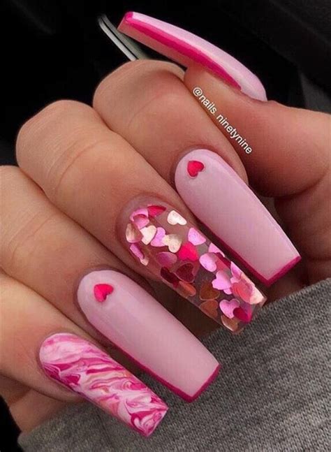 Pink Acrylic Pink Valentines Day Nails Coffin Shape Deriding Polyphemus
