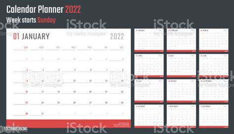 Calendar For 2022 Starts Sunday Vector Calendar Design 2022 Year Stock